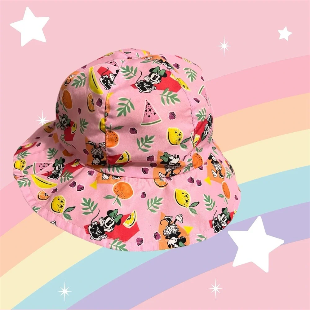 Pink Minnie Mouse Fruit Print Bucket Hat
